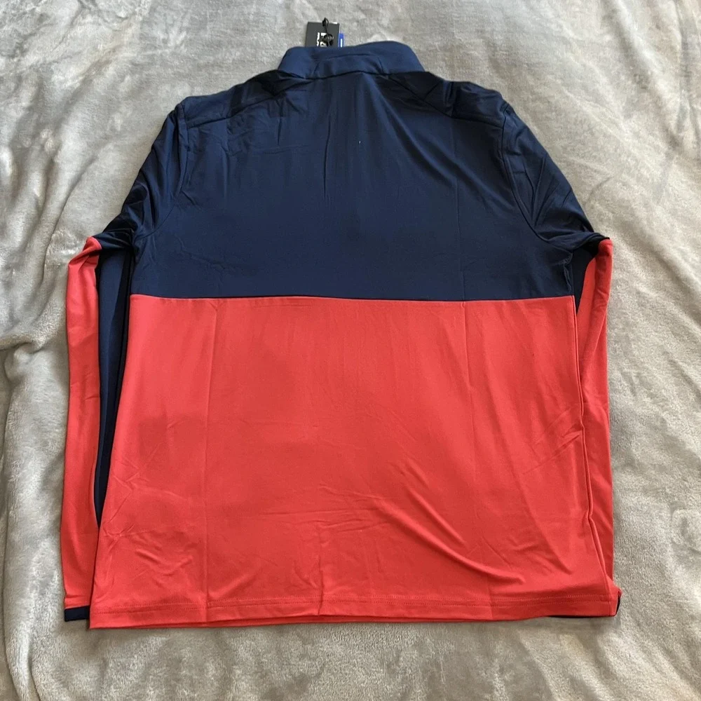 RLX Ralph Lauren Sweater Mens Medium Navy Red Quarter Zip Golf Pullover Wicking